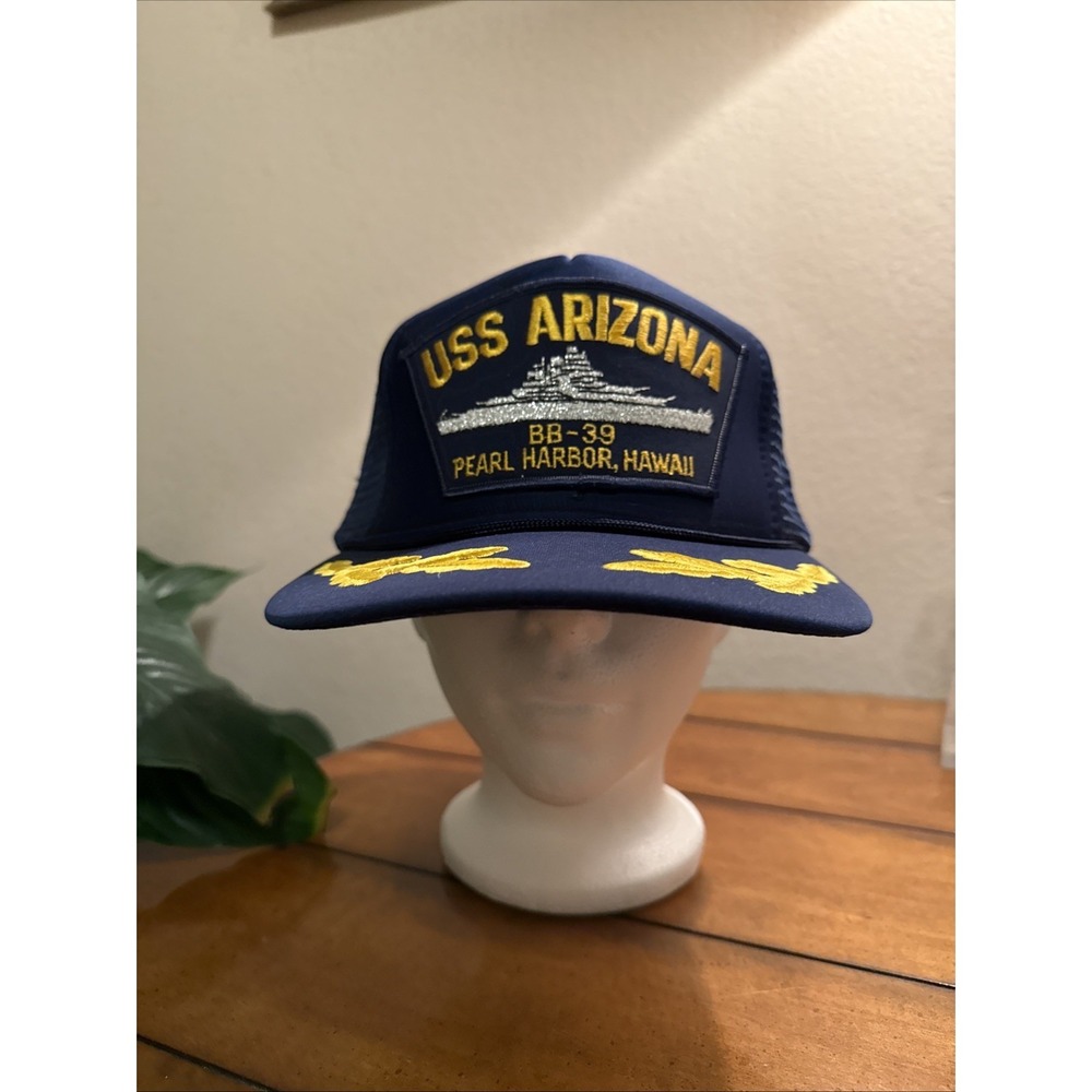 Vintage US Navy USS Arizona Hat Snapback Cap Military Blue BB-39 Pearl Harbor